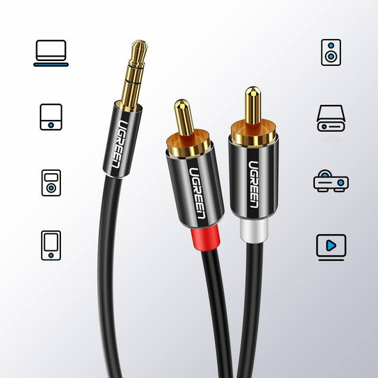 Audio kabel 3.5mm - 2 x RCA UGREEN AV116, 2m, černý