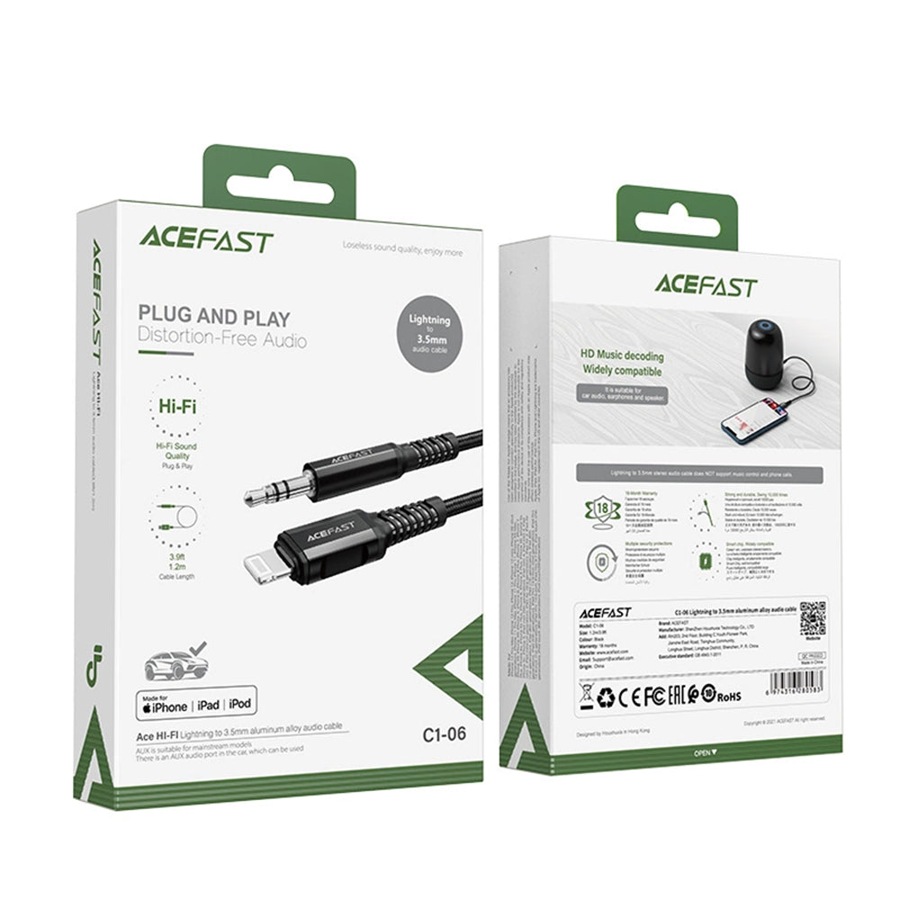 Audio kabel Lightning - 3.5mm Acefast C1-06, 1.2m, Černý