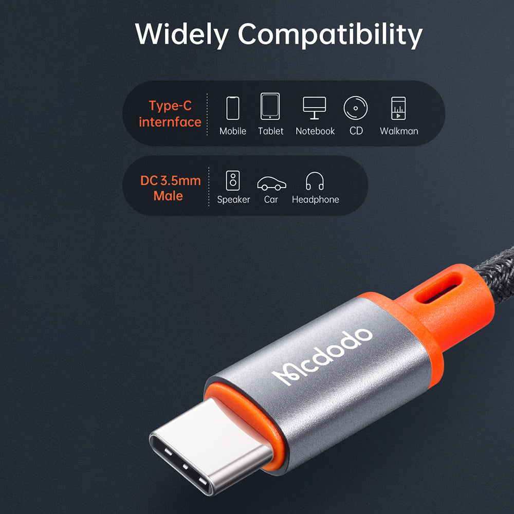 USB-C to 3.5mm McDodo CA-0900 Audio Cable, 1.8m, Black