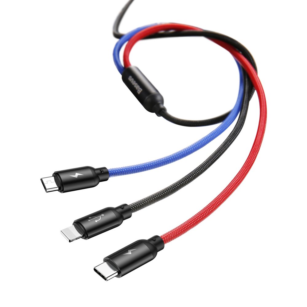 Nabíjecí kabel USB-A - Lightning / microUSB / USB-C Baseus Colors 3v1, 20W, 1.2m, Černý CAMLT-BSY01