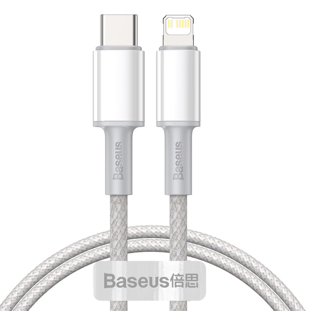 Datový a nabíjecí kabel USB-C - Lightning Baseus High Density Braided, 20W, 2m, bílý CATLGD-A02