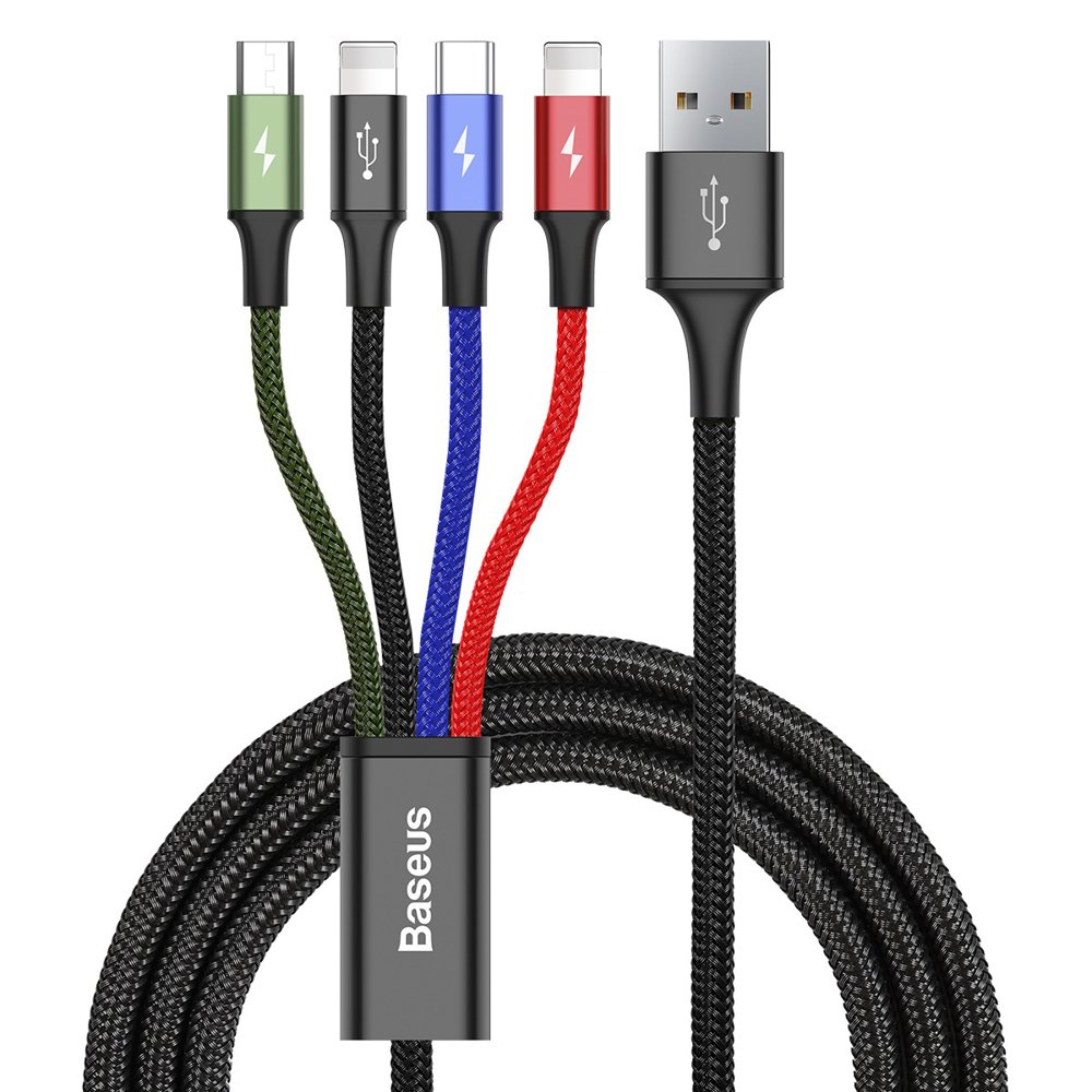 Nabíjecí kabel USB-A - 2 x Lightning / microUSB / USB-C Baseus Rapid 4in1, 20W, 1.2m, Černý CA1T4-A01