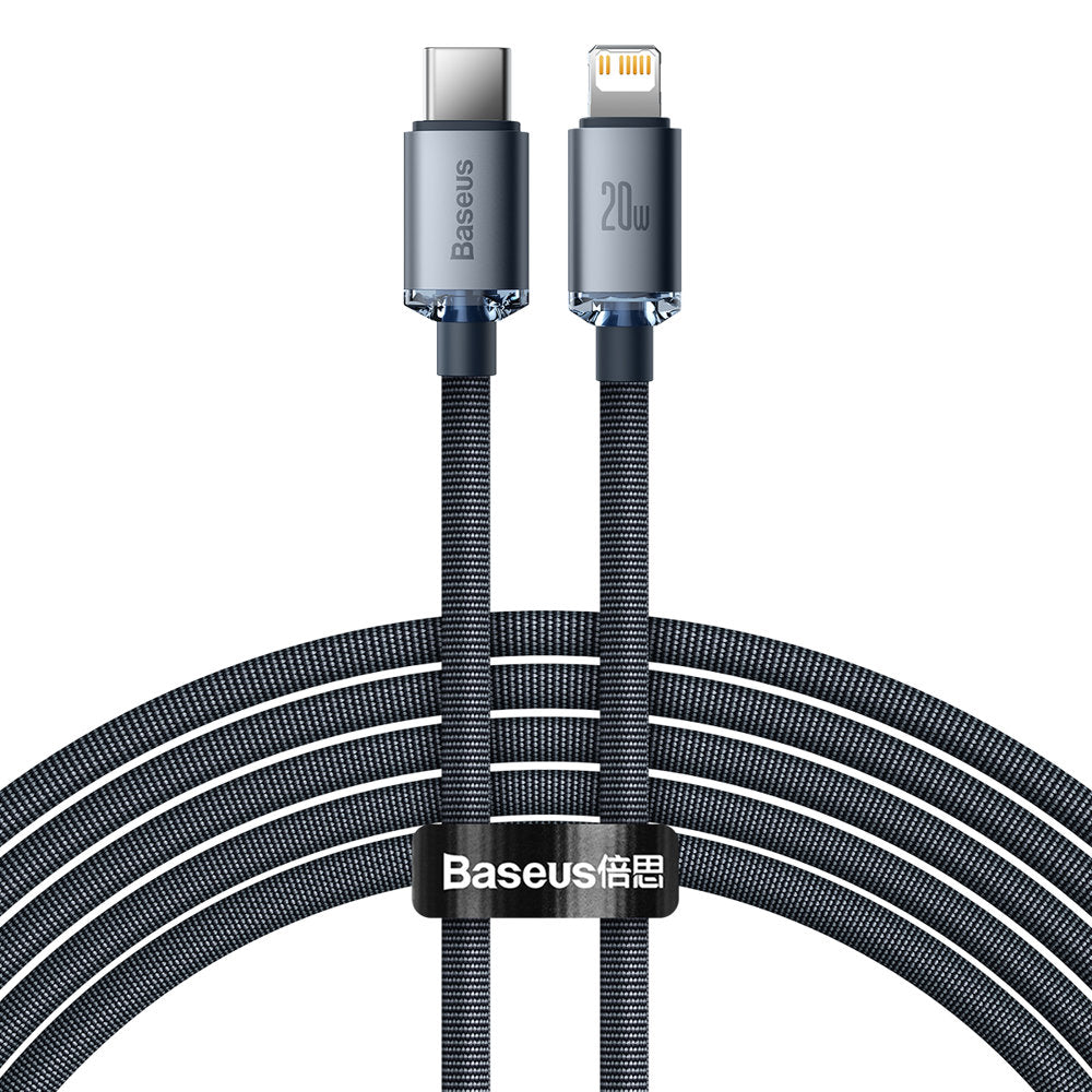 Baseus Crystal Shine Series USB-C - Lightning datový a nabíjecí kabel, 20W, 2m, černý CAJYY000301