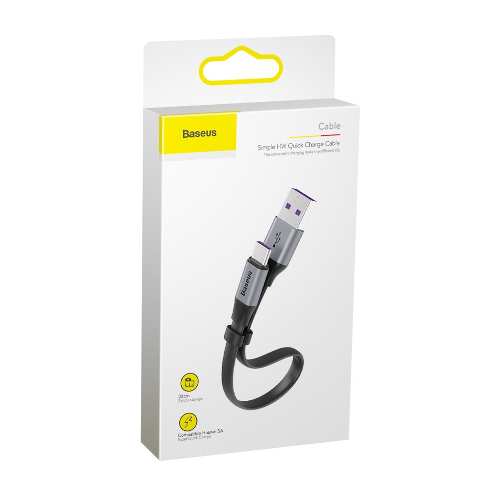Datový a nabíjecí kabel USB-A - USB-C Baseus Simple, 40W, 0.23m, šedý CATMBJ-BG1