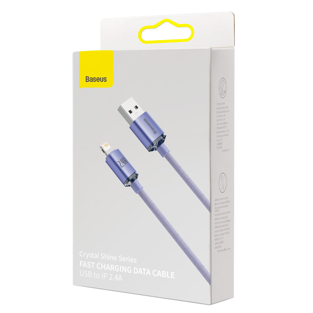 Kabel pro data a nabíjení USB-A - Lightning Baseus Crystal Shine Series, 18W, 1.2m, Fialový CAJY000005