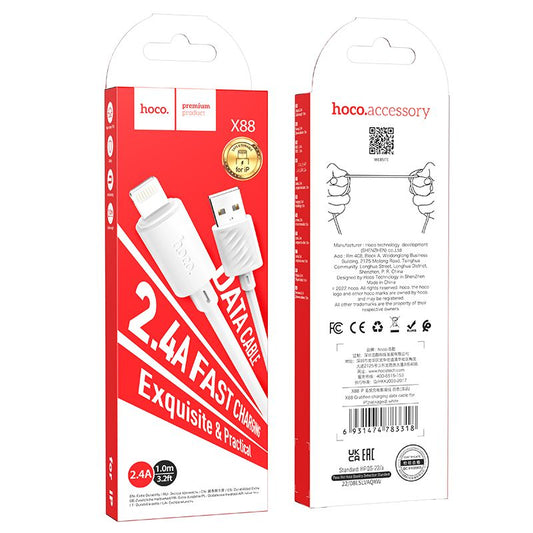 HOCO X88 USB-A - Lightning datový a nabíjecí kabel HOCO X88, 18W, 1m, bílý