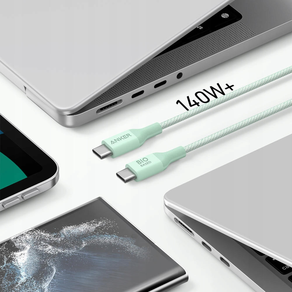 Kabel pro data a nabíjení USB-C - USB-C Anker 544, 140W, 1.8m, Zelený A80F6H61