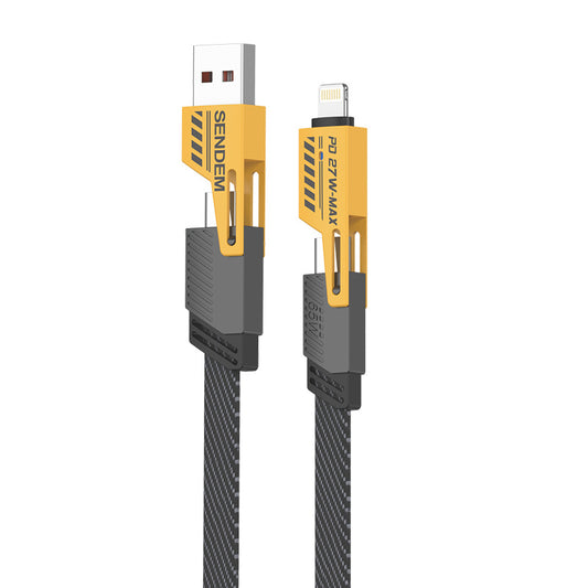 Datový a nabíjecí kabel USB-A / USB-C - Lightning / microUSB Sendem M84 2v1, 65W, 1m, žlutý