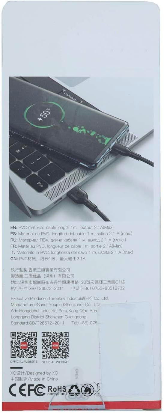 Datový a nabíjecí kabel USB-A - microUSB XO Design NB212, 18 W, 1 m, černý