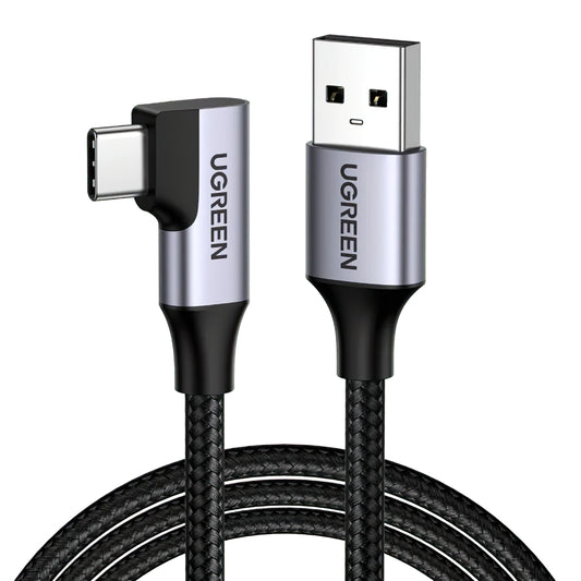 Datový a nabíjecí kabel USB-A - USB-C UGREEN US385 úhlový, 60W, 1m, šedý