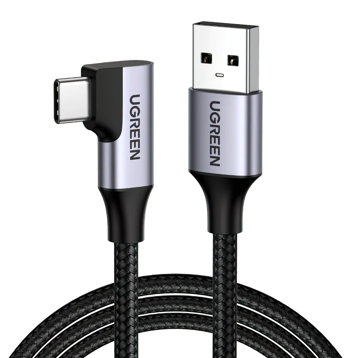 Datový a nabíjecí kabel USB-A - USB-C UGREEN US385 úhlový, 60W, 1m, šedý
