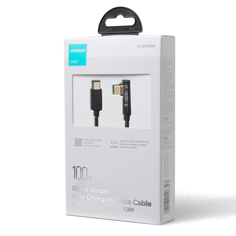 Kabel pro data a nabíjení USB-C - USB-C Joyroom S-A6 Angled, 100W, 1.2m, černý