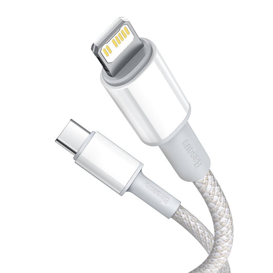 Datový a nabíjecí kabel USB-C - Lightning Baseus s vysokou hustotou opletení, 20 W, 2 m, bílý CATLGD-A02