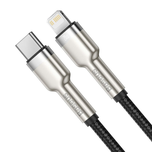 Datový a nabíjecí kabel USB-C - Lightning Baseus Cafule Metal Series, 20 W, 0,25 m, černý CATLJK-01
