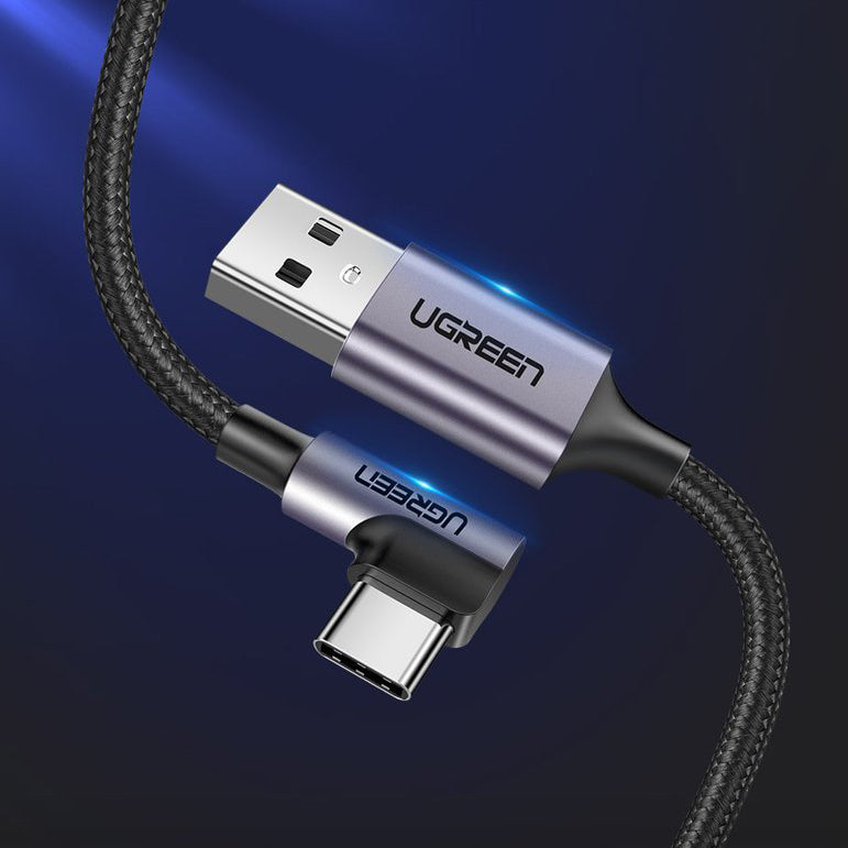 Datový a nabíjecí kabel USB-A - USB-C UGREEN US284 Angled, 18W, 1m, šedý