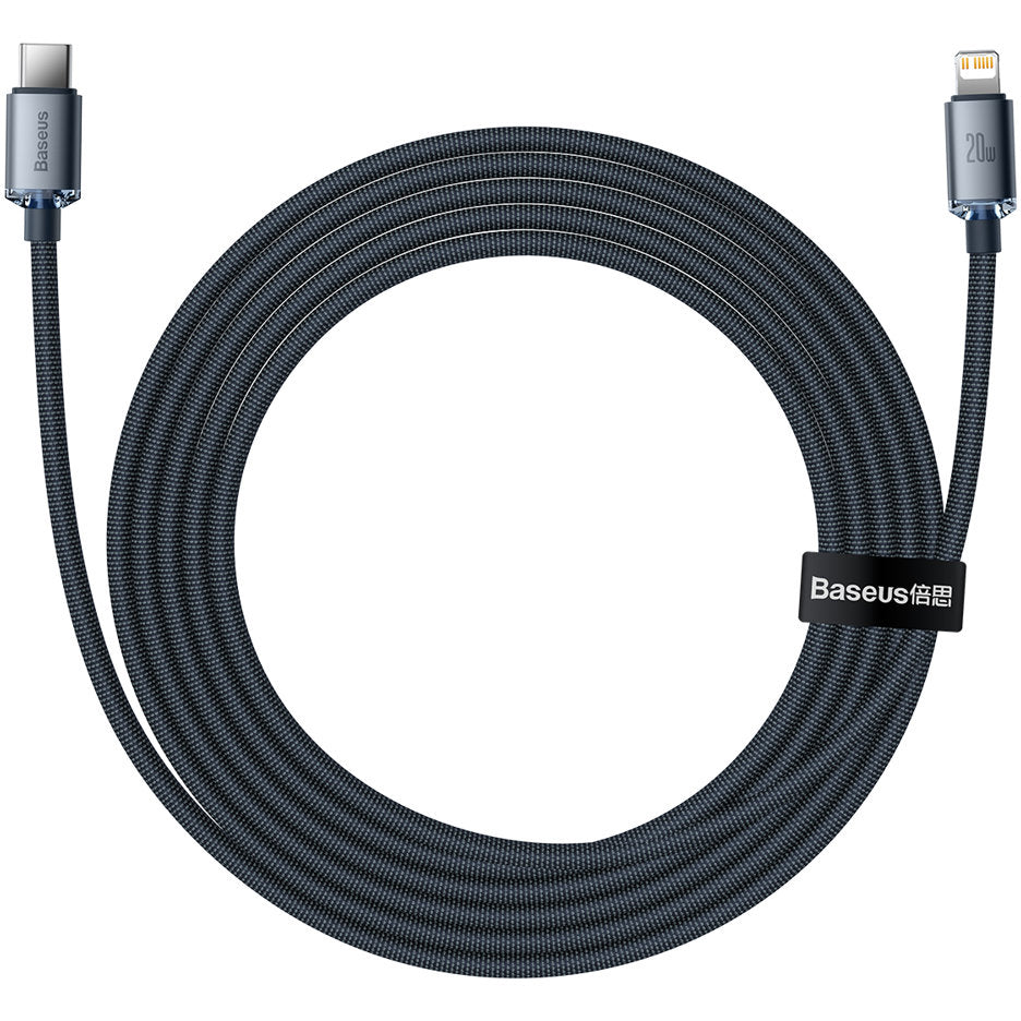 Baseus Crystal Shine Series USB-C - Lightning datový a nabíjecí kabel, 20W, 2m, černý CAJYY000301