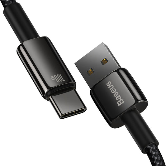 Datový a nabíjecí kabel USB-A - USB-C Baseus Tungsten Tungsten Gold, 100W, 1m, černý CAWJ000001