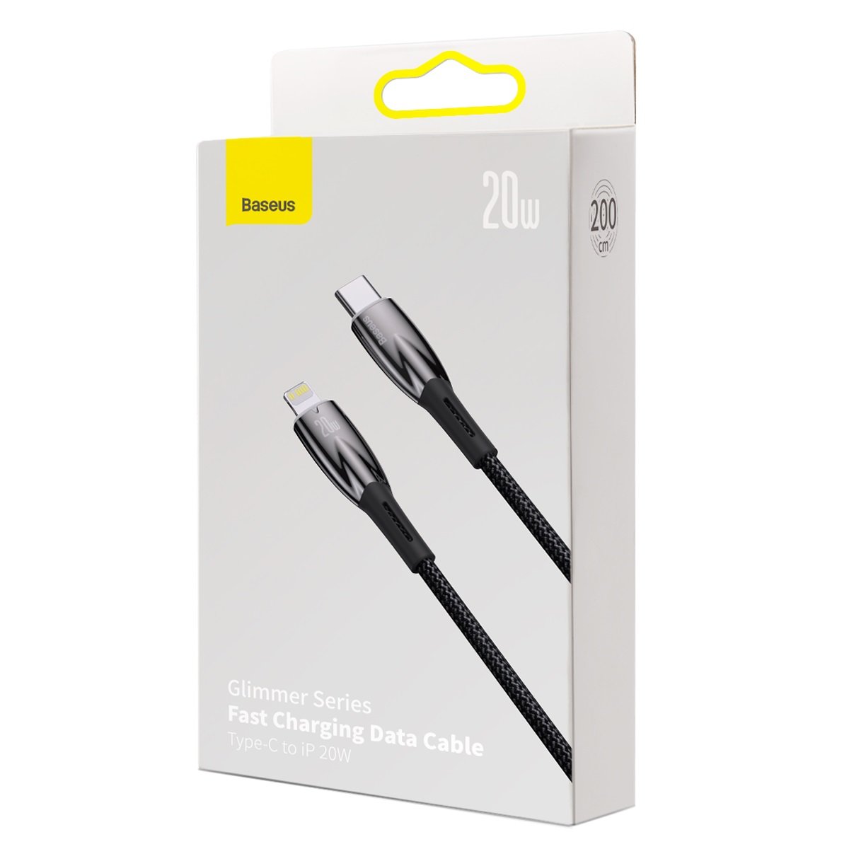 Baseus Glimmer Series USB-C - Lightning datový a nabíjecí kabel, 20W, 2m, černý CADH00010101