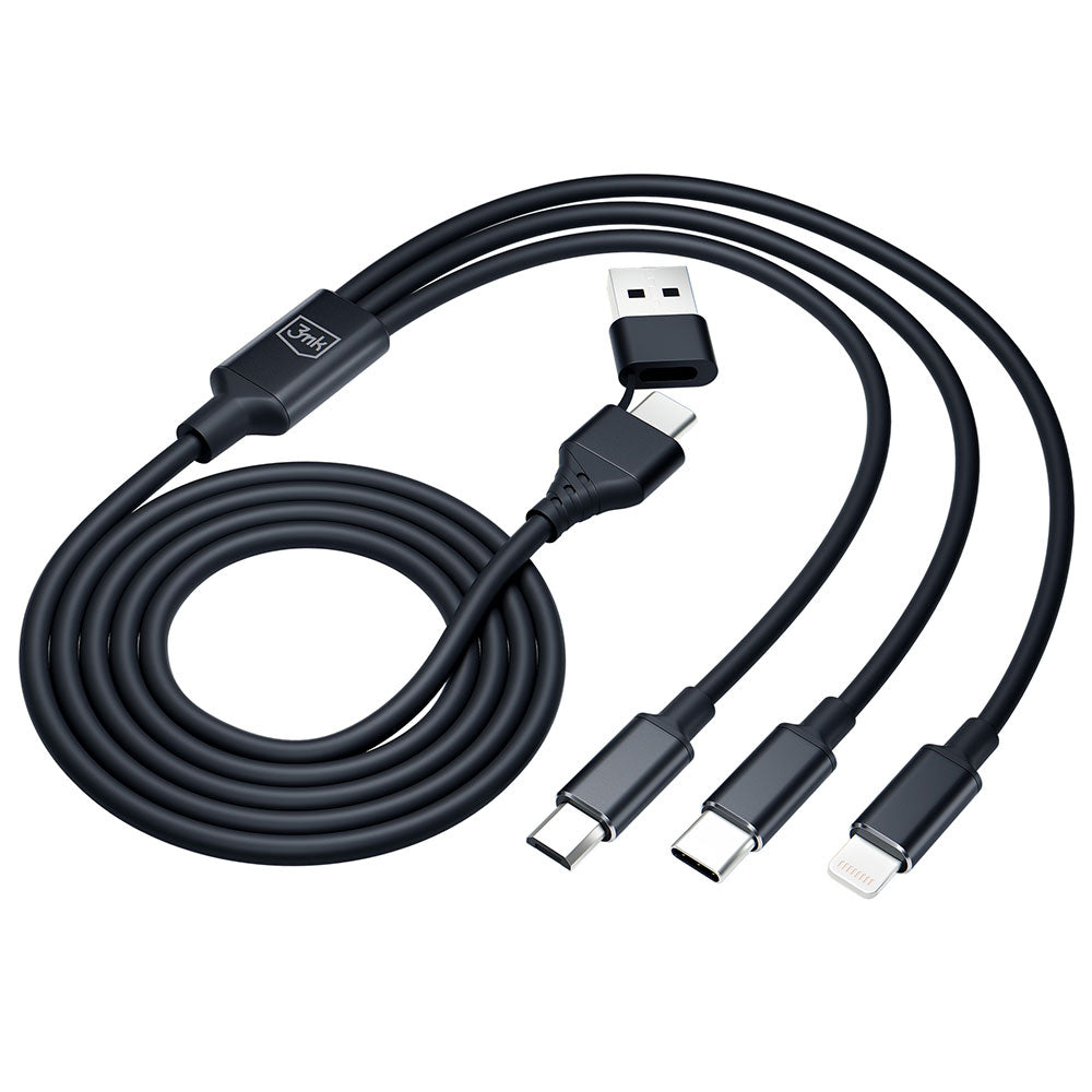 Nabíjecí kabel USB-A / USB-C - Lightning / microUSB / USB-C 3MK Hyper 3in1, 12W, 1.5m, Černý