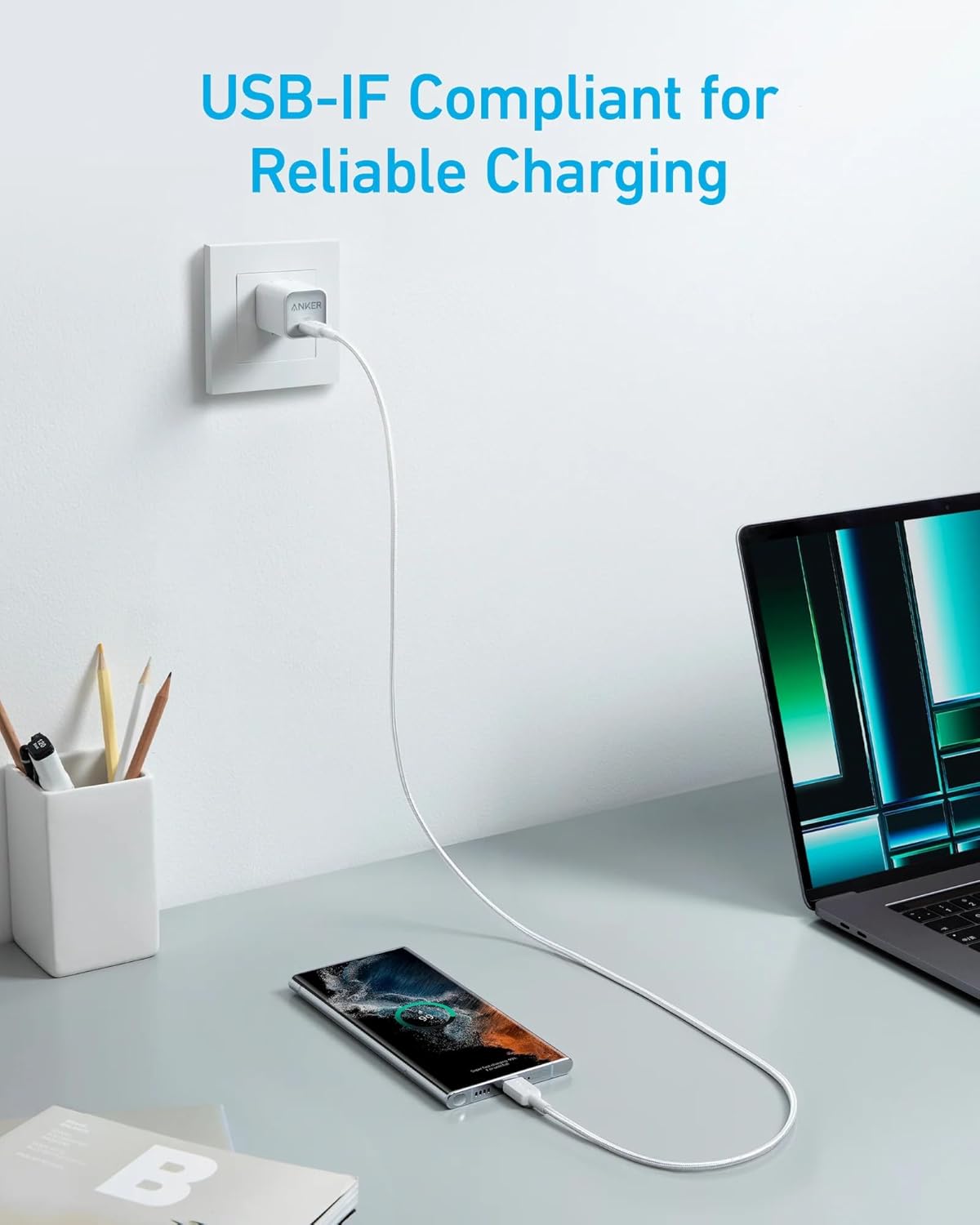 Kabel pro data a nabíjení USB-C - USB-C Anker 322, 60W, 1.8m, bílý A81F6G21