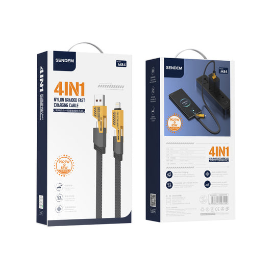 Datový a nabíjecí kabel USB-A / USB-C - Lightning / microUSB Sendem M84 2v1, 65W, 1m, žlutý