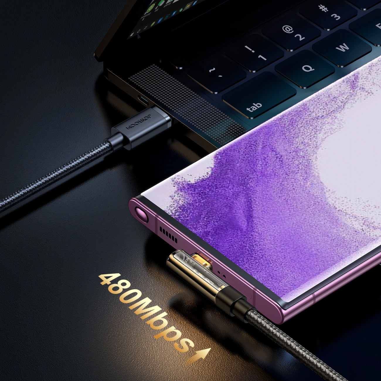 Kabel pro data a nabíjení USB-C - USB-C Joyroom S-A6 Angled, 100W, 1.2m, černý