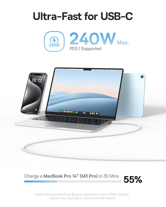 Datový a nabíjecí kabel USB-C - USB-C Baseus PicoGo, 240W, 1m, Bílý P10376800211-00