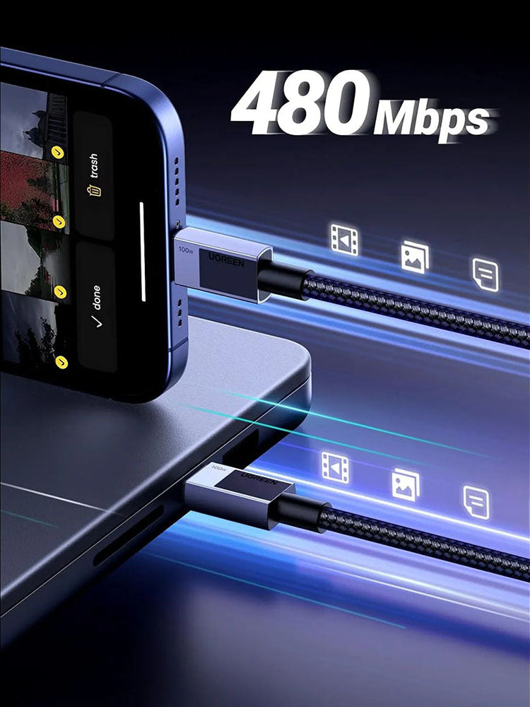 Datový a nabíjecí kabel USB-C - USB-C UGREEN L512, 100W, 3m, šedý