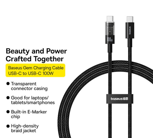 USB-C Data and Charging Cable - USB-C Baseus Gem, 100W, 2m, Black P10373000111-01