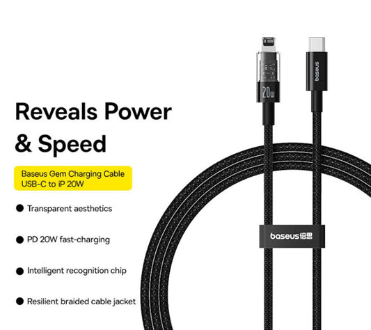 Datový a nabíjecí kabel USB-C - Lightning Baseus Gem, 20W, 2m, Černý P10373001111-01