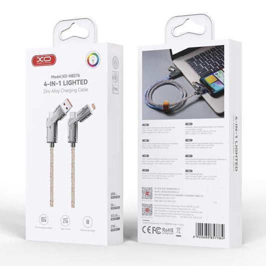 Datový a nabíjecí kabel USB-C / USB-A - USB-C / Lightning XO Design NB276, 60W, 1m, šedý