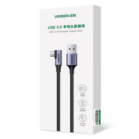 Datový a nabíjecí kabel USB-A - USB-C UGREEN US385 úhlový, 60W, 1m, šedý