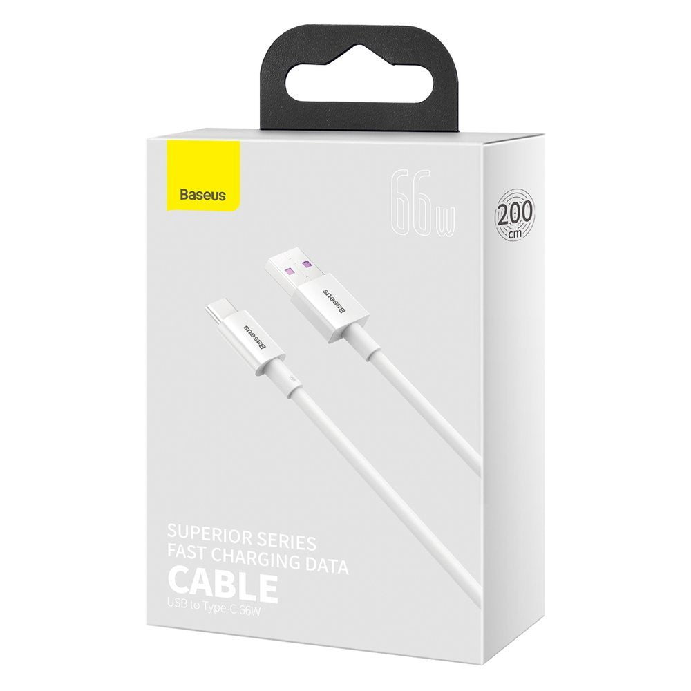 Datový a nabíjecí kabel USB-A - USB-C Baseus Superior Series, 66W, 2m, bílý CATYS-A02