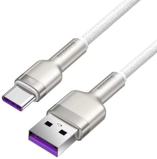 Datový a nabíjecí kabel USB-A na USB-C Baseus Cafule Metal Series, 66 W, 1 m, bílý CAKF000102