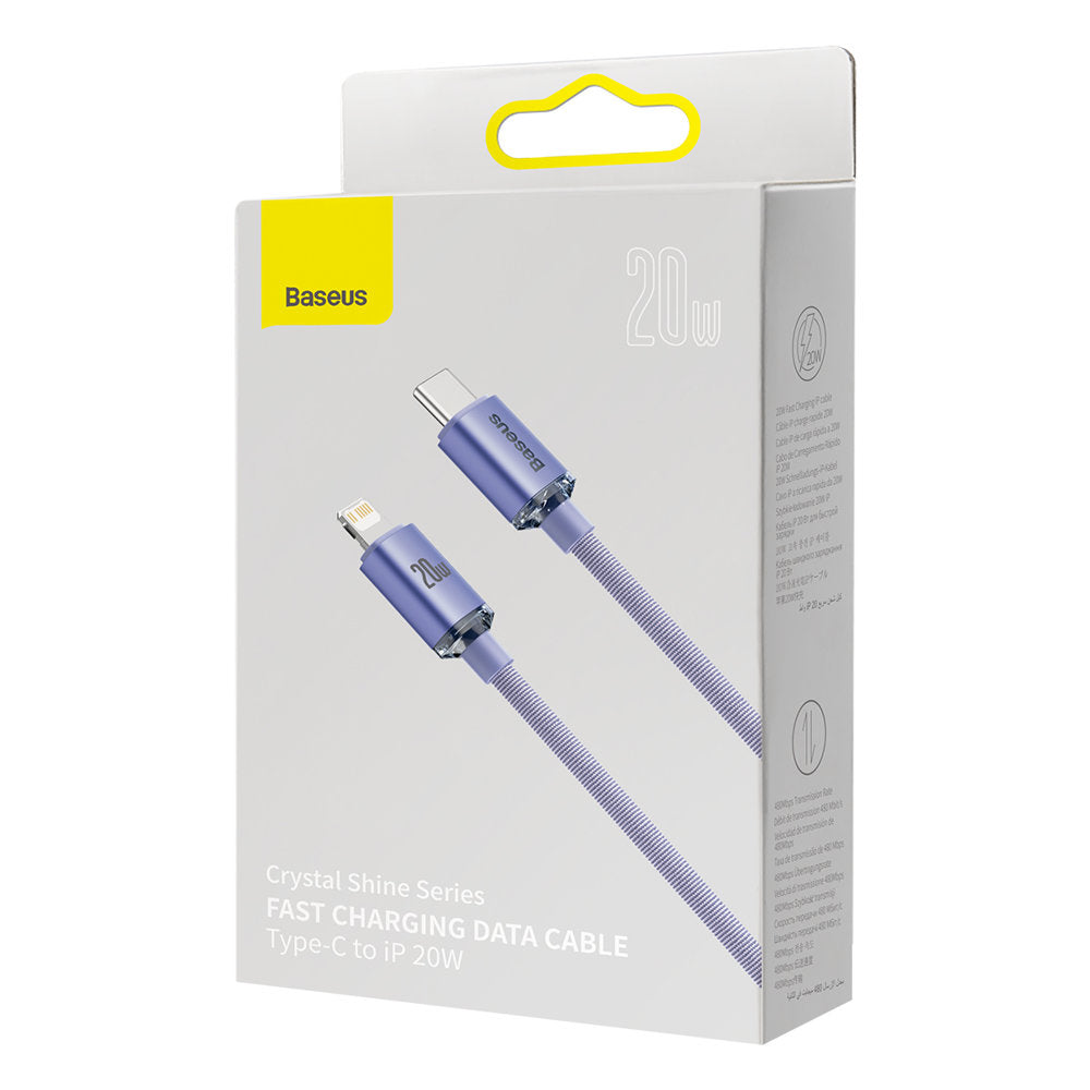 Datový a nabíjecí kabel USB-C - Lightning Baseus Crystal Shine Series, 20W, 2m, Fialový CAJY000305