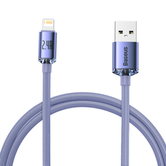 Baseus Crystal Shine Series USB-A - Lightning nabíjecí a datový kabel, 18 W, 1,2 m, fialový CAJYY000005