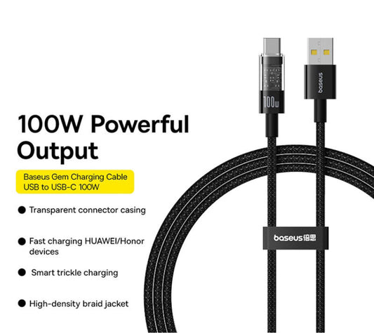Datový a nabíjecí kabel USB-A - USB-C Baseus Gem, 100W, 2m, Černý P10373002111-01