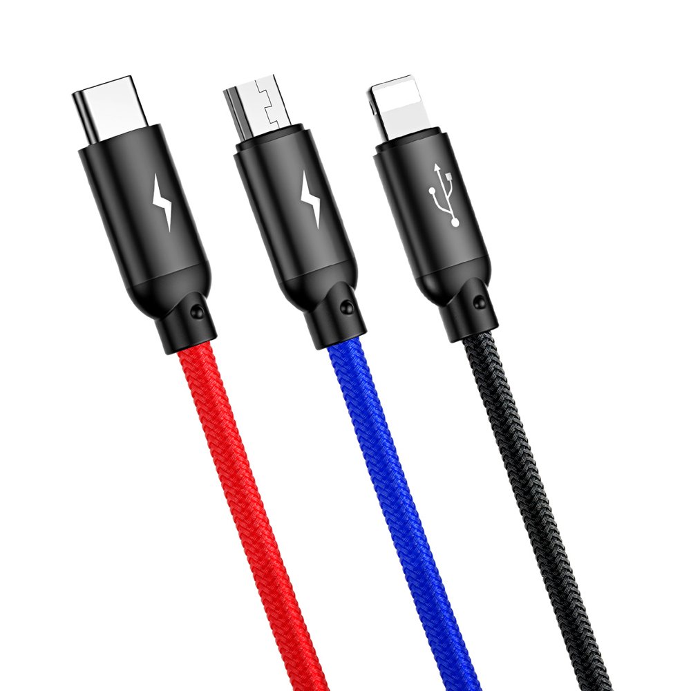 Nabíjecí kabel USB-A - Lightning / microUSB / USB-C Baseus Colors 3v1, 20W, 1.2m, Černý CAMLT-BSY01