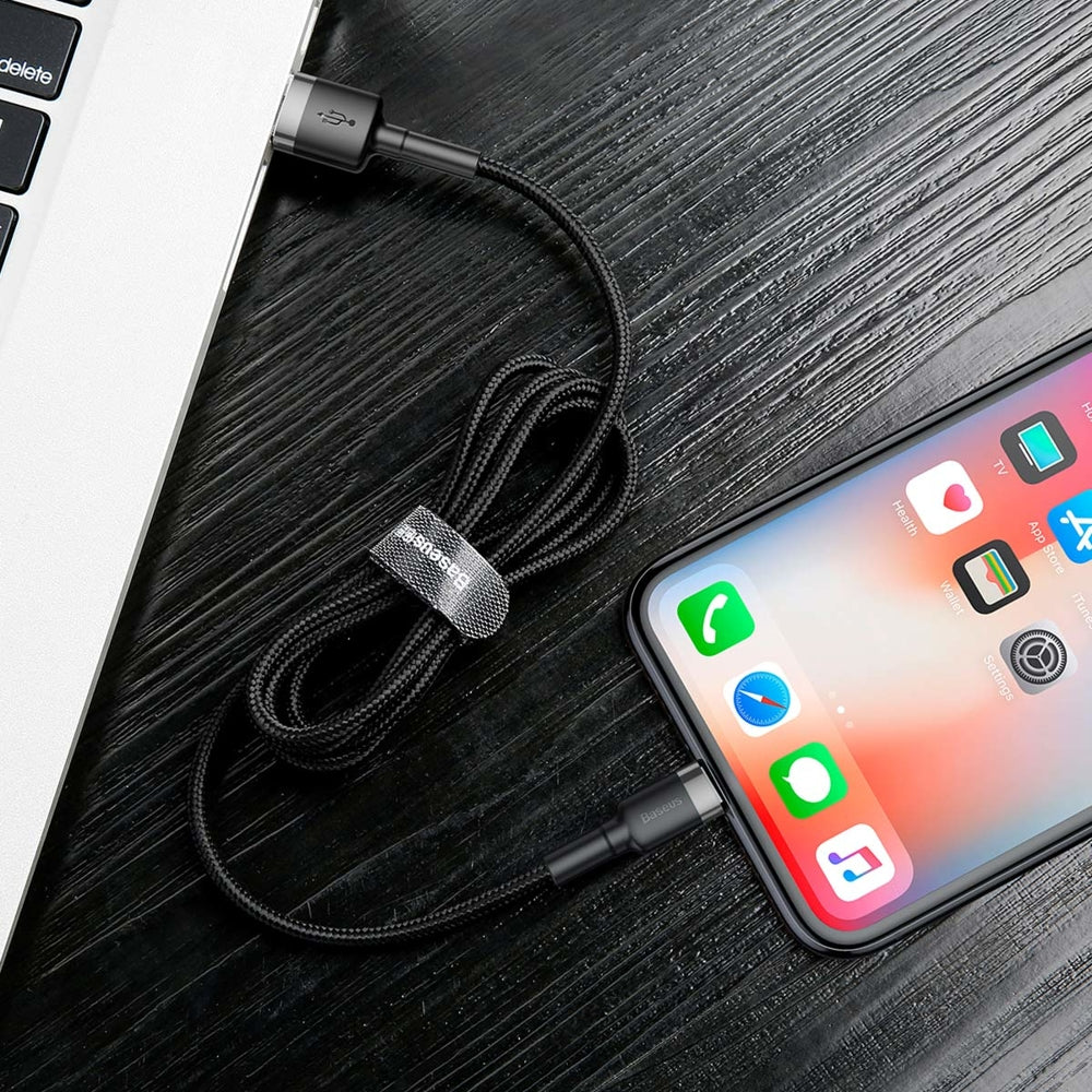 Data and Charging Cable USB-A - Lightning Baseus Cafule, 18W, 1m, Gray CALKLF-BG1