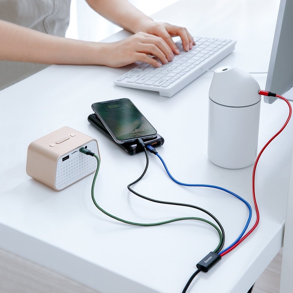 Nabíjecí kabel USB-A - 2 x Lightning / microUSB / USB-C Baseus Rapid 4in1, 20W, 1.2m, Černý CA1T4-A01