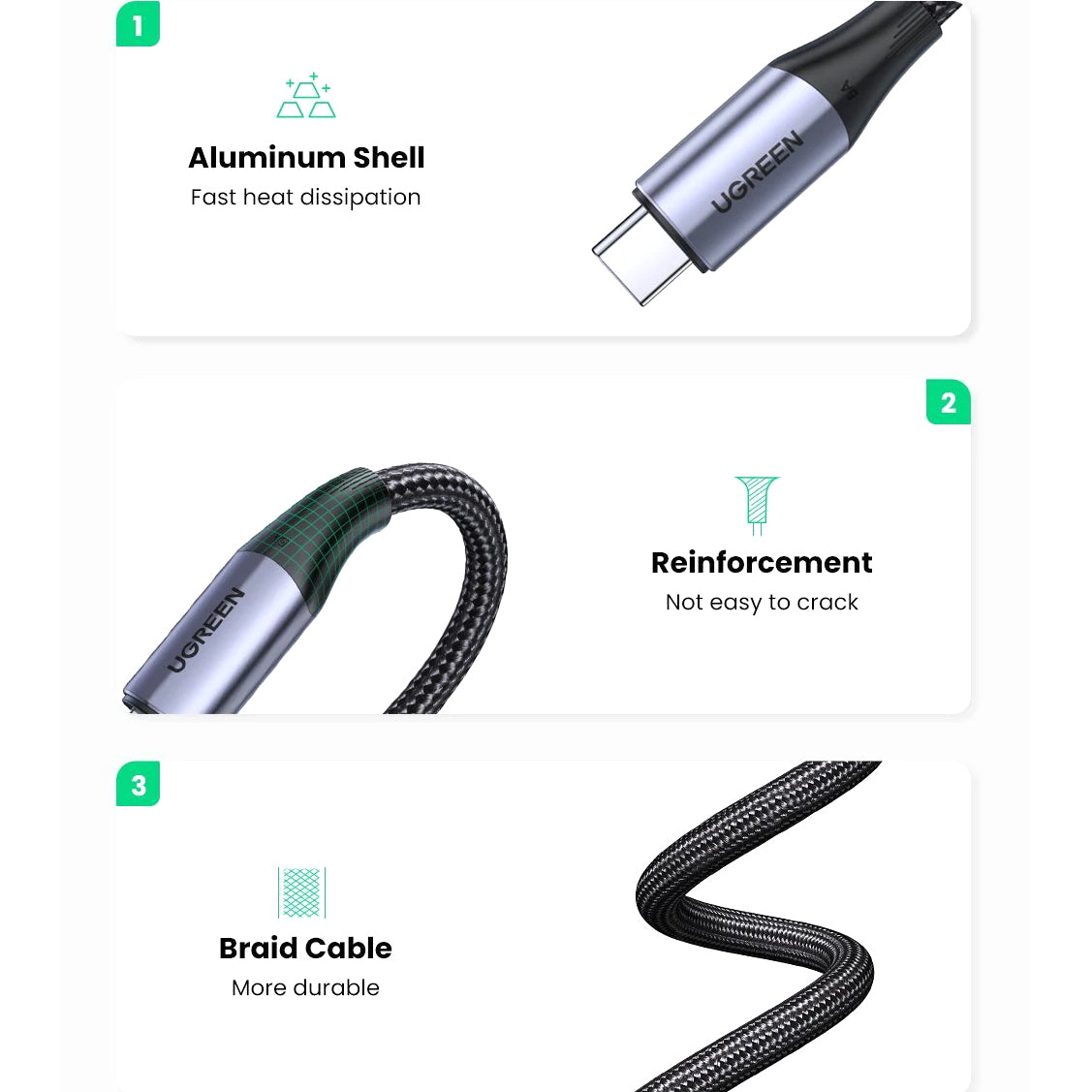 Datový a nabíjecí kabel USB-C - USB-C UGREEN US355, 100W, 1m, černý