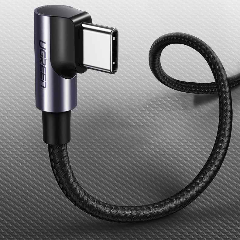 Kabel pro data a nabíjení USB-C - USB-C UGREEN US255 Angled, 60W, 1m, šedý