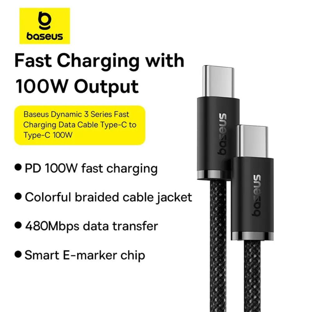 Datový a nabíjecí kabel USB-C - USB-C Baseus Dynamic 3 Series, 100 W, 2 m, černý P10367000111-01