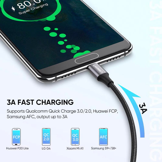 Datový a nabíjecí kabel z USB-A na USB-C UGREEN US288, 18 W, 0,5 m, černý