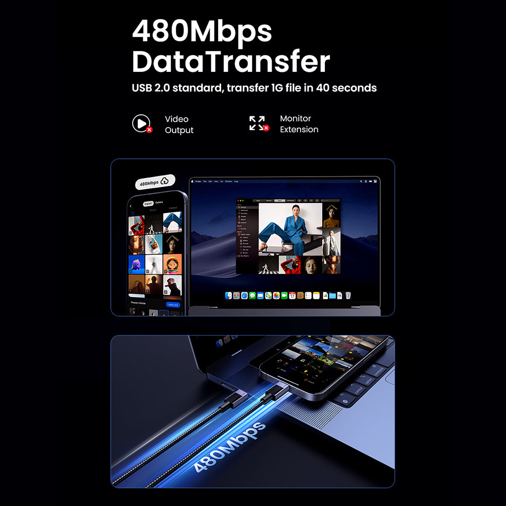 Datový a nabíjecí kabel USB-C - USB-C UGREEN L513, 240W, 2m, Černý