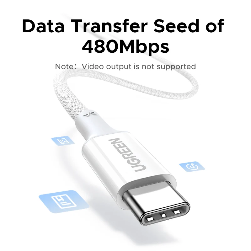 Datový a nabíjecí kabel USB-C - USB-C UGREEN L502 (35221), 100W, 2m, bílý