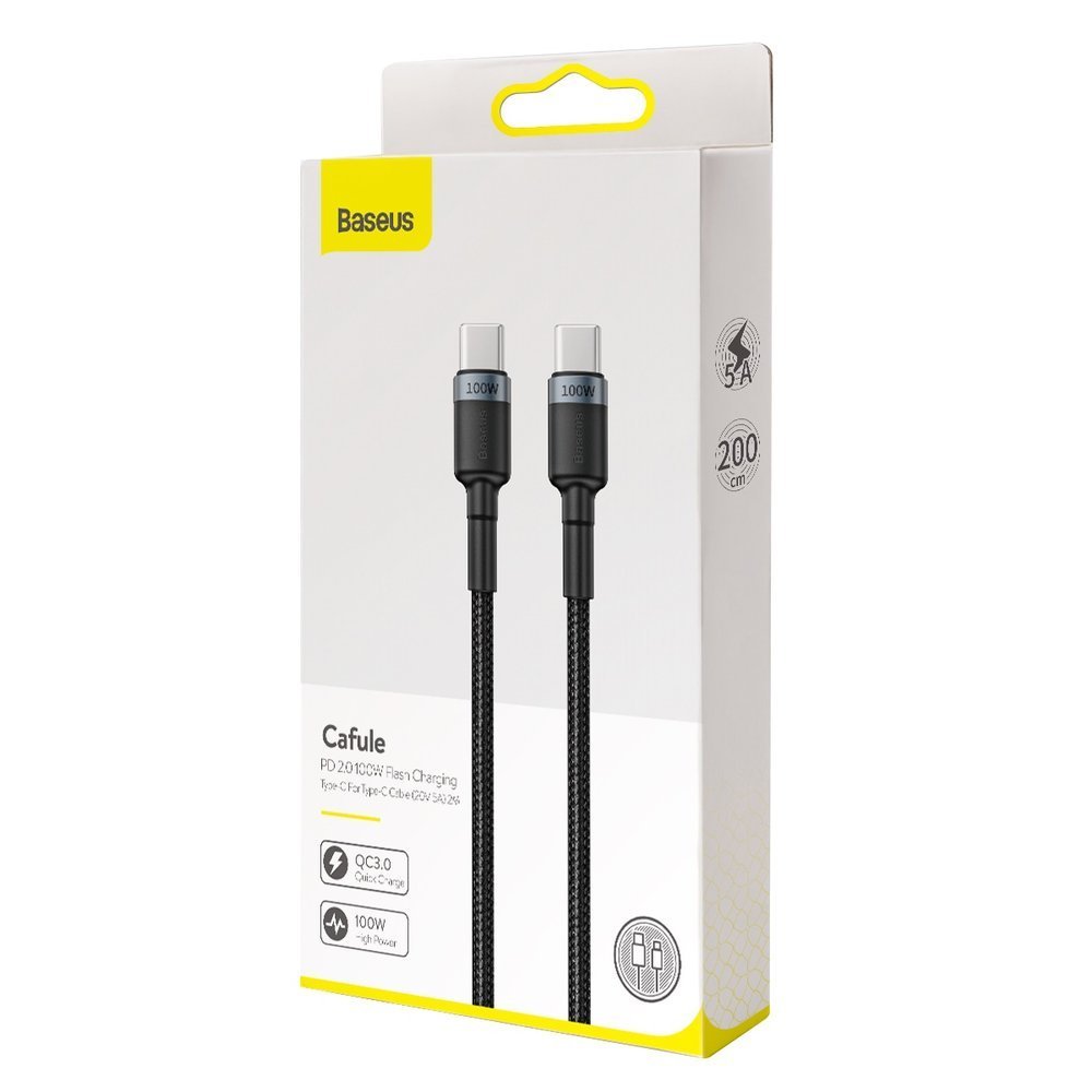 Datový a nabíjecí kabel USB-C - USB-C Baseus Cafule, 100W, 2m, šedý CATKLF-ALG1