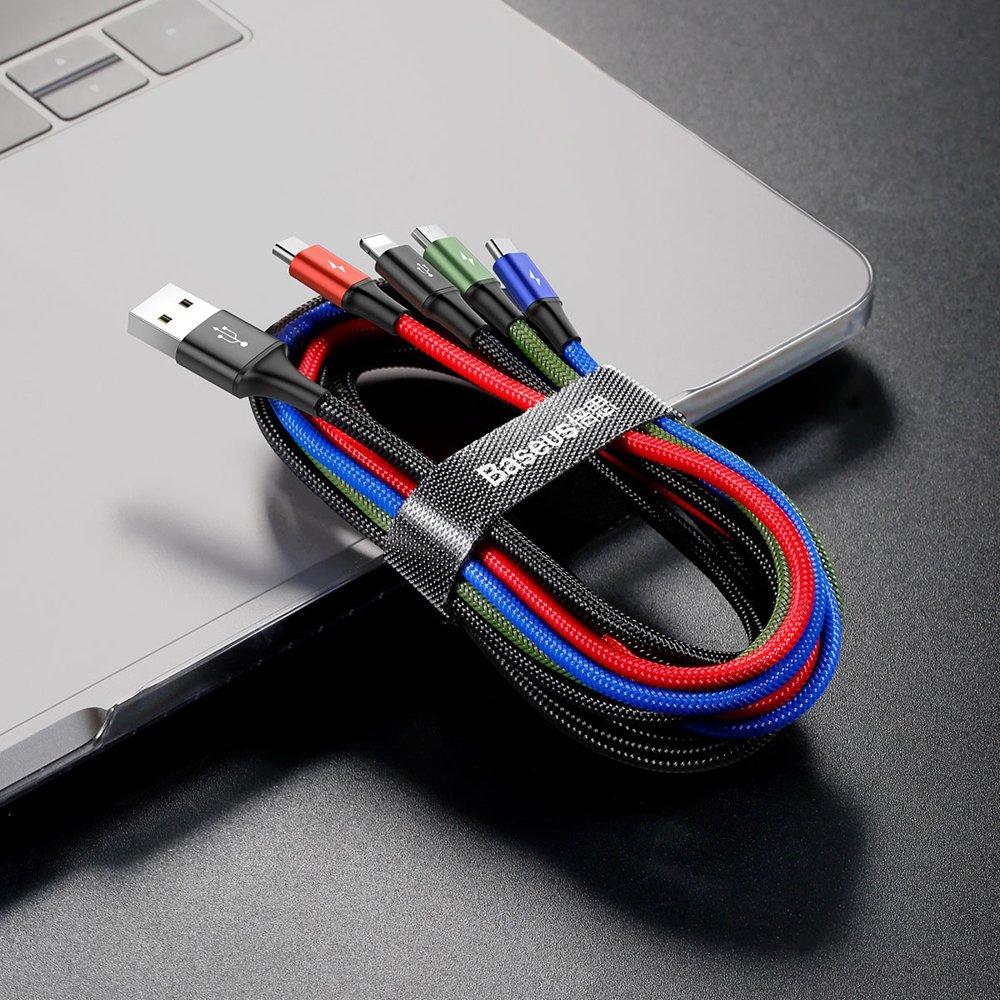 Nabíjecí kabel USB-A - 2 x Lightning / microUSB / USB-C Baseus Rapid 4in1, 20W, 1.2m, Černý CA1T4-A01