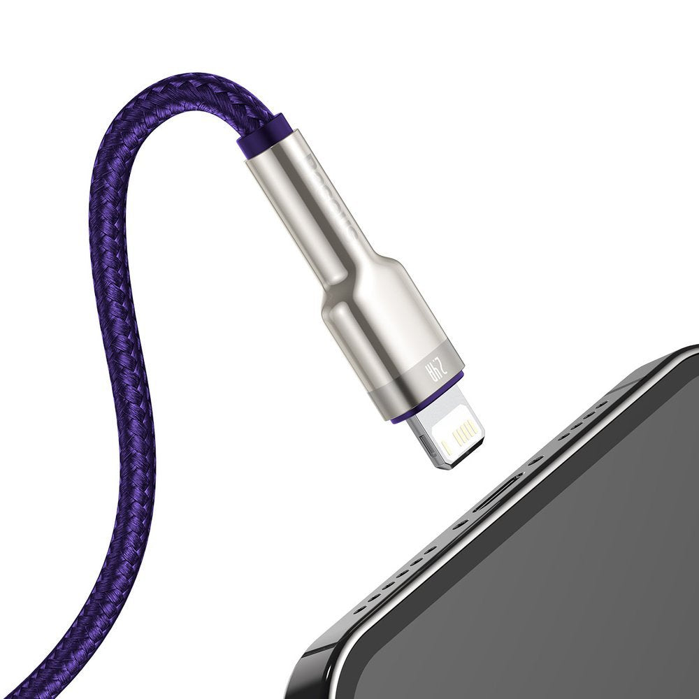 Datový a nabíjecí kabel USB-A - Lightning Baseus Cafule Metal Series, 18 W, 1 m, fialový CALJK-A05