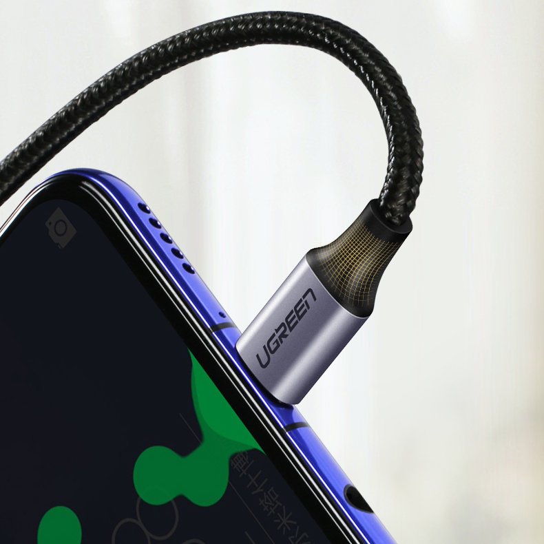 Kabel pro data a nabíjení USB-C - USB-C UGREEN US255 Angled, 60W, 1m, šedý
